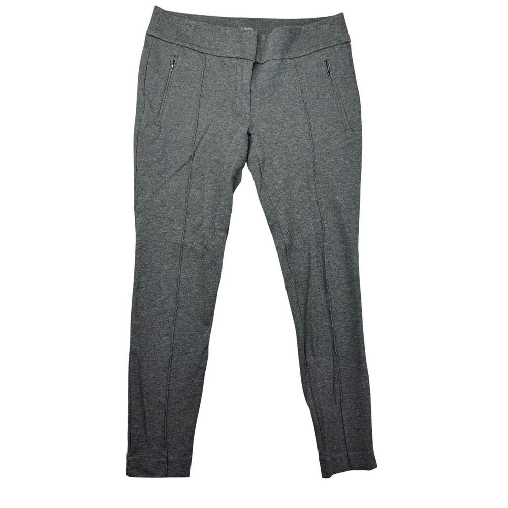 LOFT Pants Women's 4 Gray Ponte Skinny Ankle Stretch Business Casual Zip Pockets